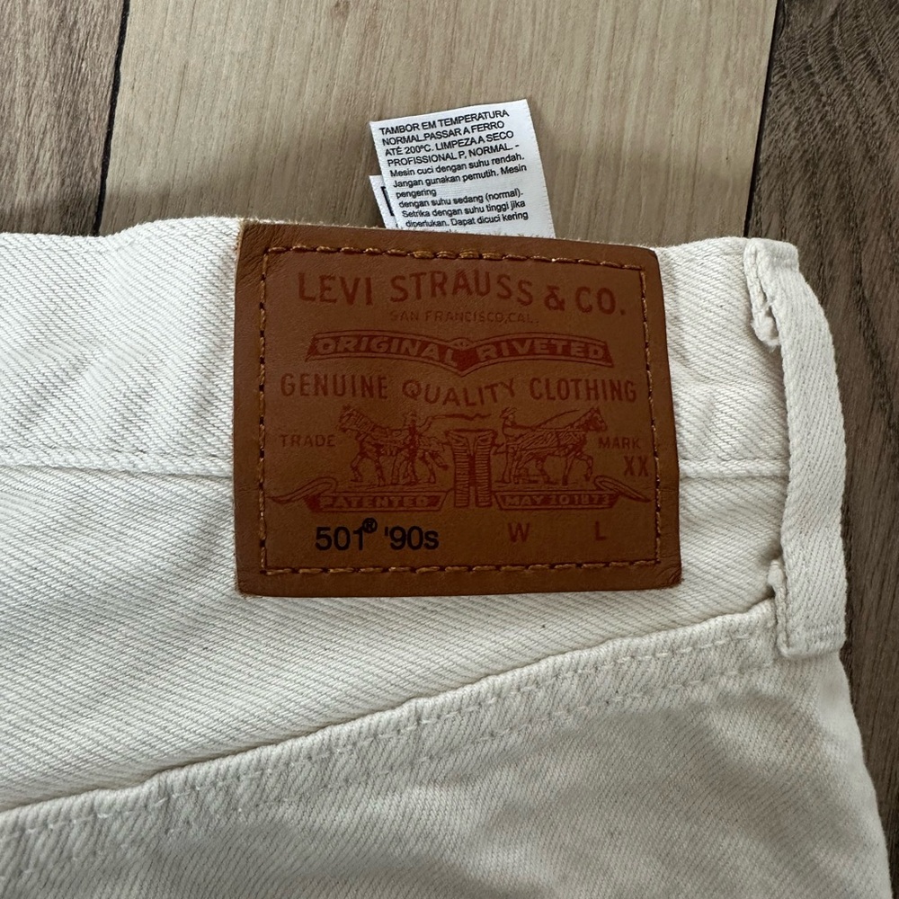 Levi’s 501s in cream, worn once, bought wrong size.